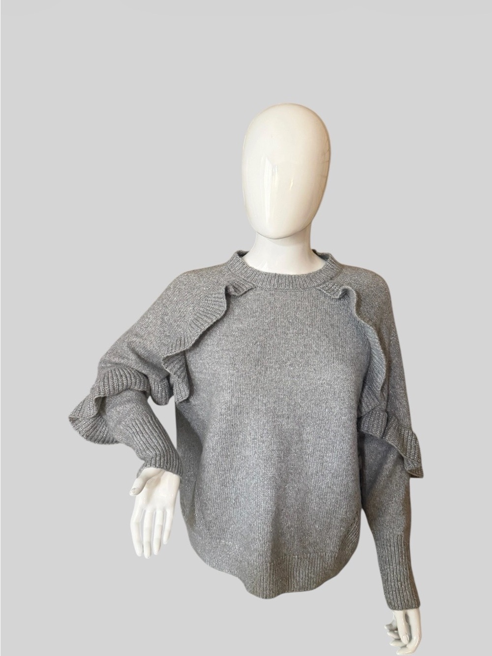 NWT Grey Ruffle Sleeve Crewneck Sweater Size L